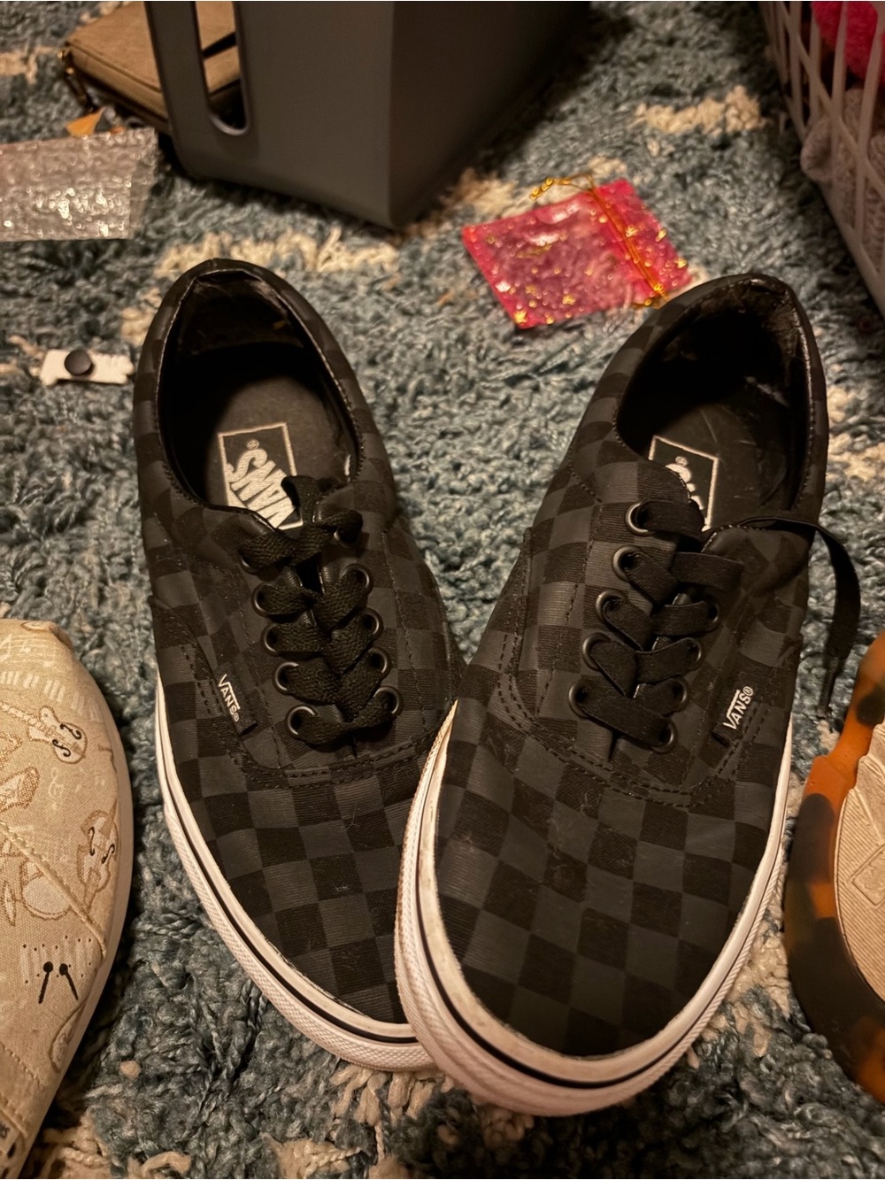 UNISEX Vans Black Checkerboard Low-Top Lace-Up Sneakers